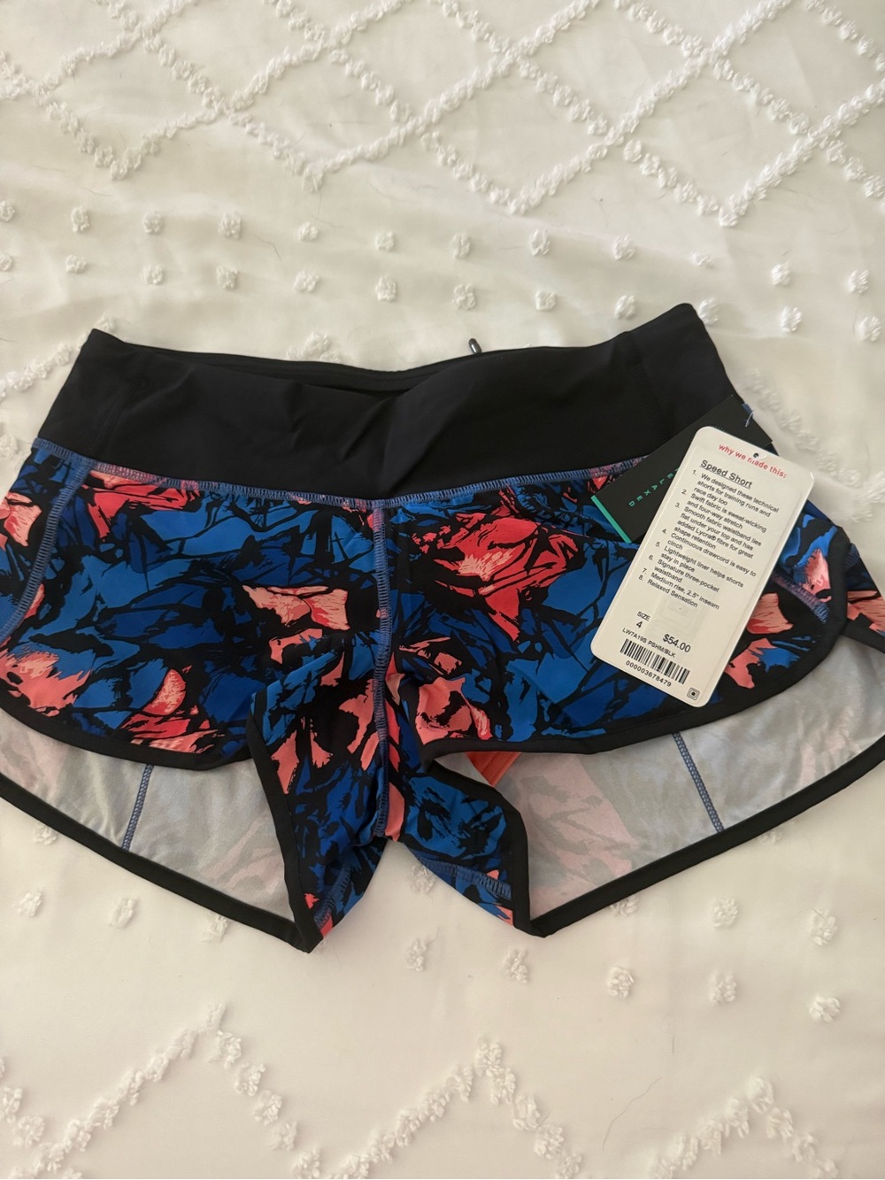 lululemon athletica Blue and Pink Floral Speed Shorts with Black Waistband
